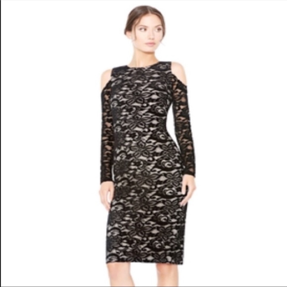 Alice & Olivia Laila Cold Shoulder Black Lace Dress Sz 6